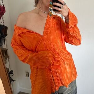 Orange Pleated Women's Top